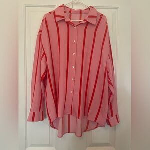 Pink and Red Striped Button-Up Shirt